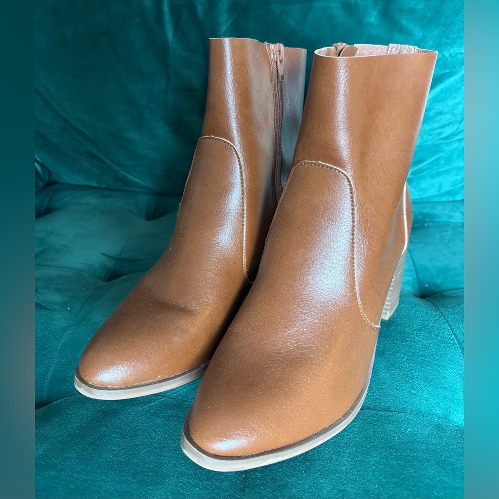 Brown Faux Leather Western Style Ankle Boots